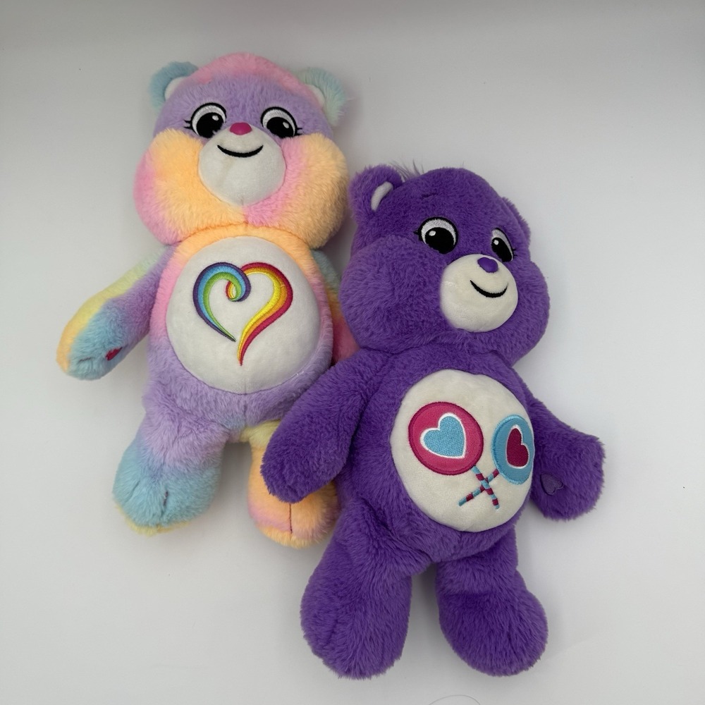 TWO Care Bears Fun Share Bear 14" 2020‎ Purple Pink Plush Toy Stuffed Animal
